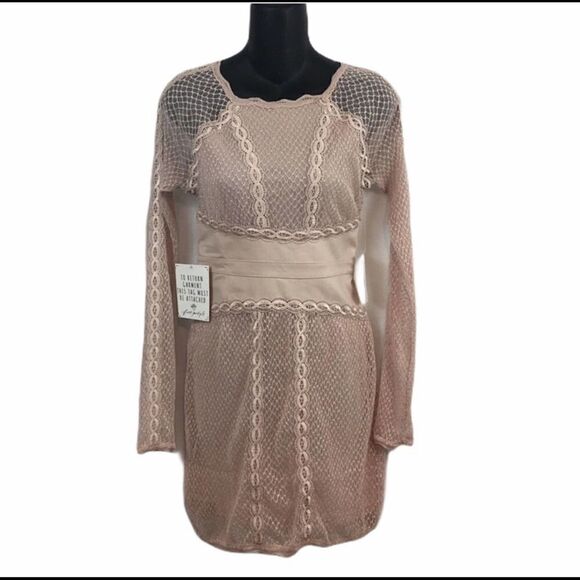 Free People Nude Mixed Mesh Bodycon Tan Dress XS - Picture 3 of 8